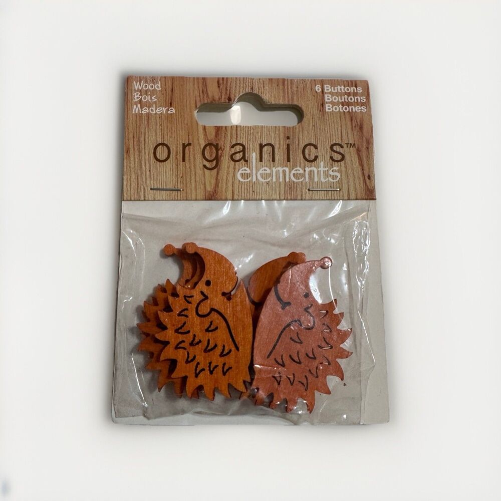 Organic Elements Hedgehog Wood Buttons 1-1/2" 6 In Package Sewing crafts